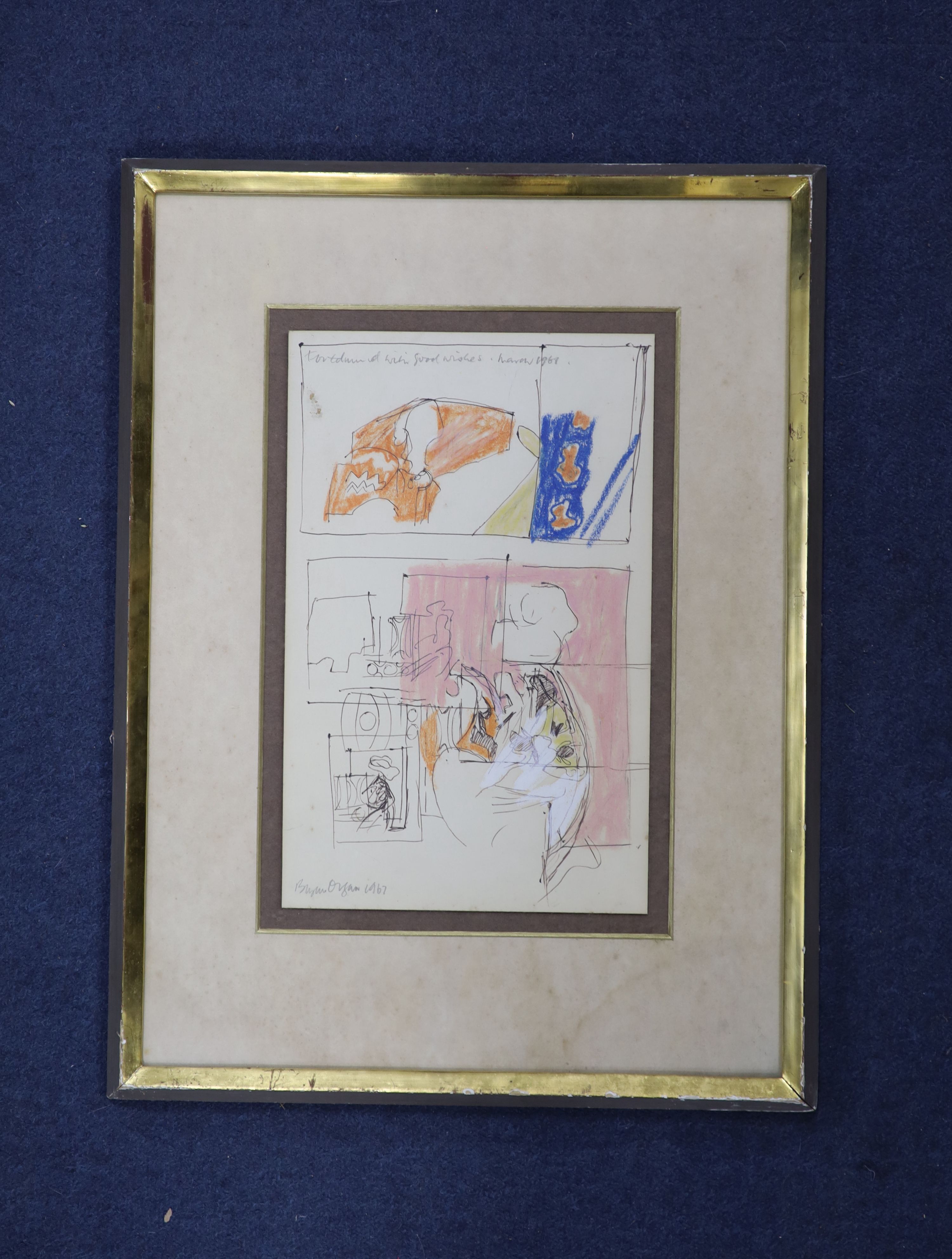 Bryan Organ (1935-), mixed media, Untitled, signed and dated 1967, 34 x 21.5cm.